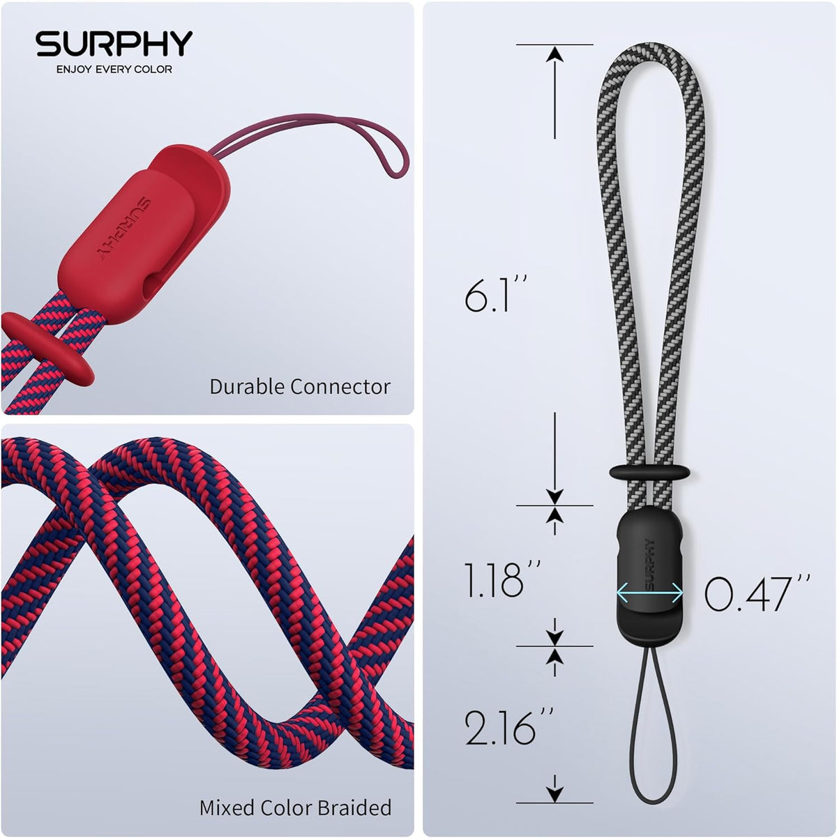 SURPHY 2 Pack Phone Lanyard for Cellphone Case, Phone Wrist Strap for Case, Cellphone Strap with 2-Color Braided, Charm Wrist Lanyard for Women and Men, Cellphone Wrist Lanyard for Women, Red & Black
