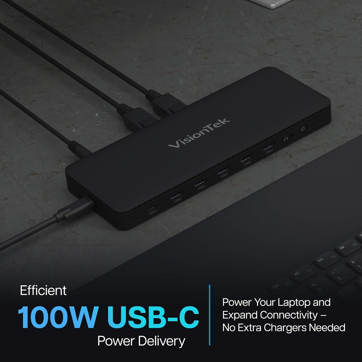 VisionTek VT4600DL Laptop Docking Station for Windows, MacOS or ChromeOS — Connect with USB-C or USB-A, 100W Laptop Charging, Dual 4K Displays, 2X HDMI, 2X DisplayPort, USB-A, USB-C, Audio, Ethernet