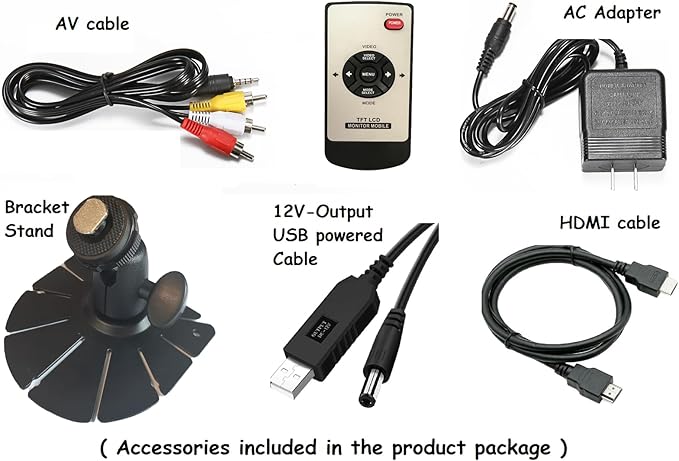 7 inch Small HDMI VGA AV RCA Monitor 1080P Second Screen for PC/Security System/Game Console IPS 1024X600 Pixels 60HZ Built in Loud Speakers & Earphone Jack 12V USB Power Cable for Portable Us
