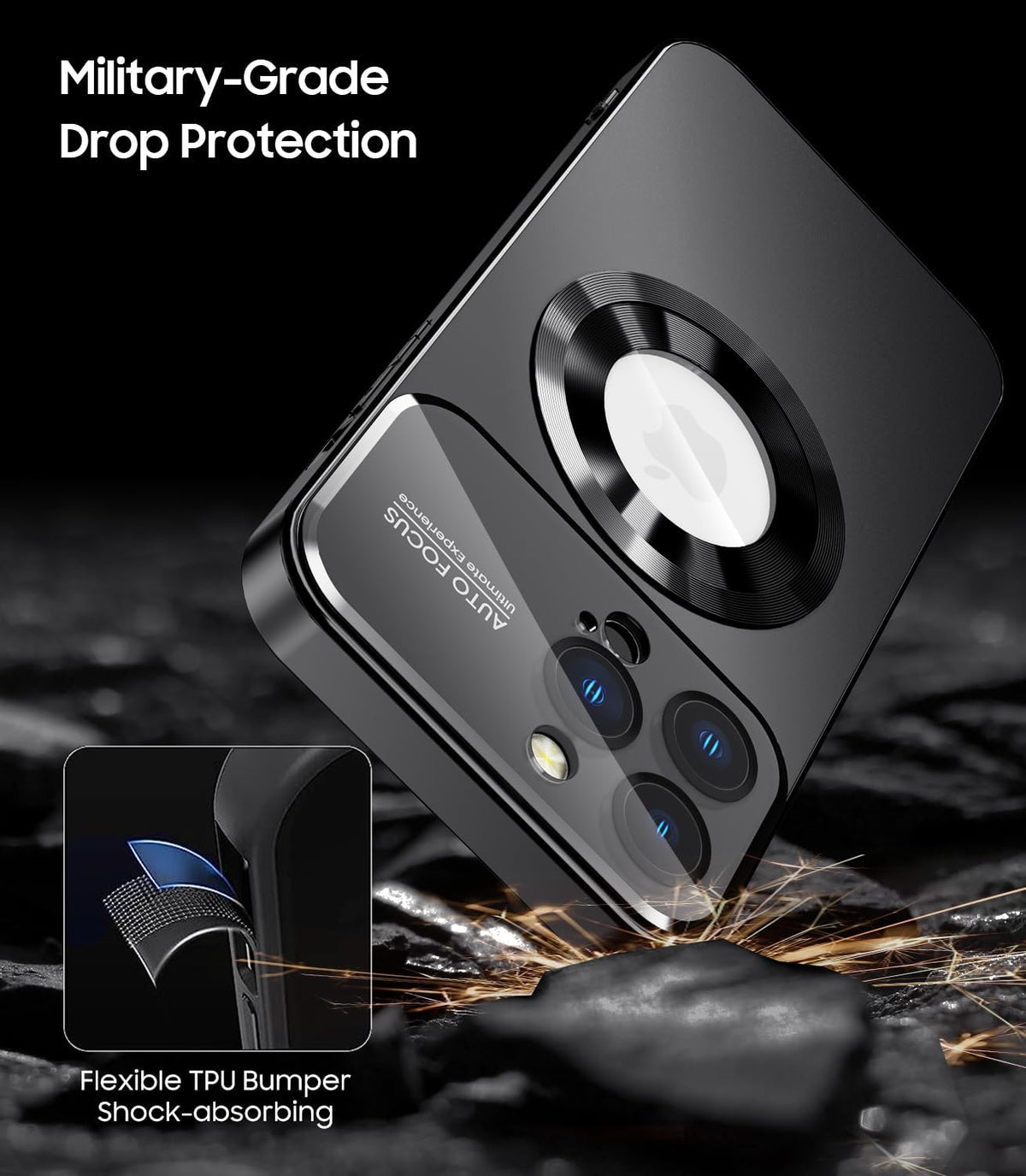 Magnetic for iPhone 16 Pro Case, Compatible with MagSafe, Built-in Camera Lens Protector, Logo View, Military Grade Drop Proof Phone Cover, Black
