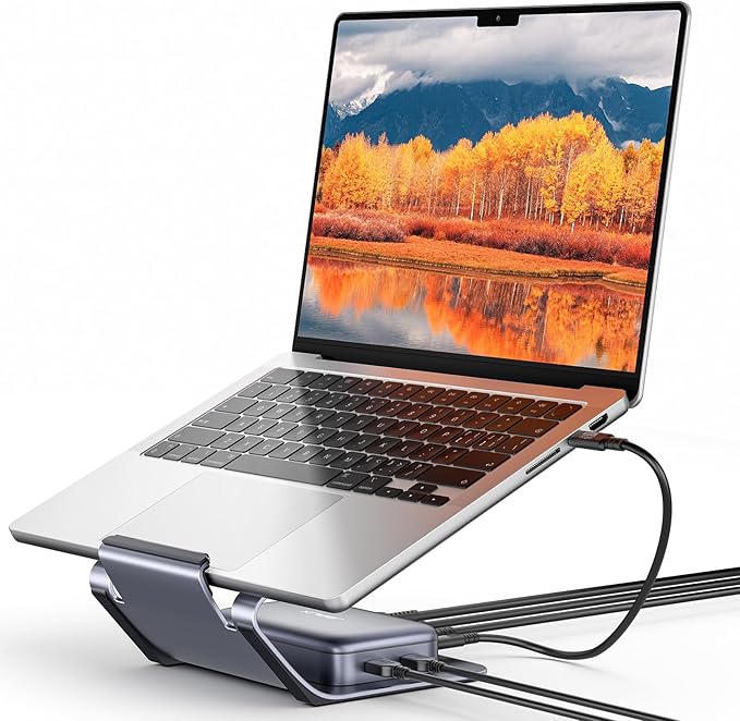 JSAUX Laptop USB C Docking Station 10 in 1 USB C Magnetic Hub with Laptop Stand 4K@60hz HDMI 100W PD USB A&C 3.0 1000Mbps Ethernet SD/TF for HP/MacBook/Dell/Lenovo etc