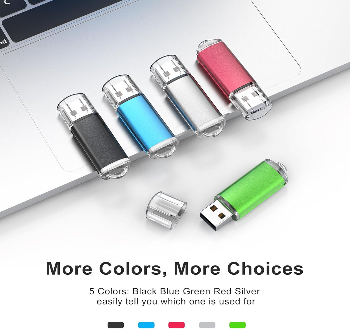 TOPESEL 10 Pack 8GB USB 2.0 Flash Drive Memory Stick Thumb Drives (5 Mixed Colors: Black Blue Green Red Silver)