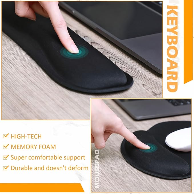 20 Pcs Keyboard Wrist Rest & Mouse Pad Set with Wrist Support Black