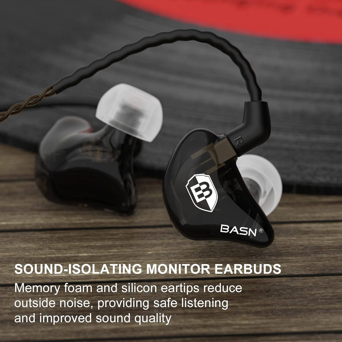 BASN in Ear Monitor Headphones for Musicians, Bsinger 2nd Generation Sound Isolating Earphones with Dual Dynamic Drivers Detachable MMCX Cable (Black)…