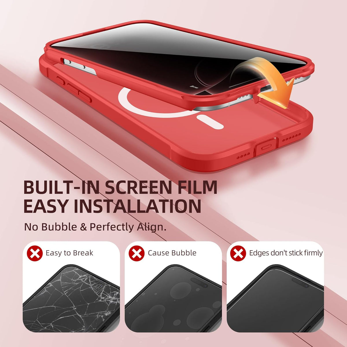 BERFY Magnetic for iPhone 16 Pro Max Case, Compatible with MagSafe, Built-in Privacy Screen Protector and Upgraded Camera Protection, Anti-Spy Full Body Shockproof Phone Case for 16 Pro Max 6.9", Red