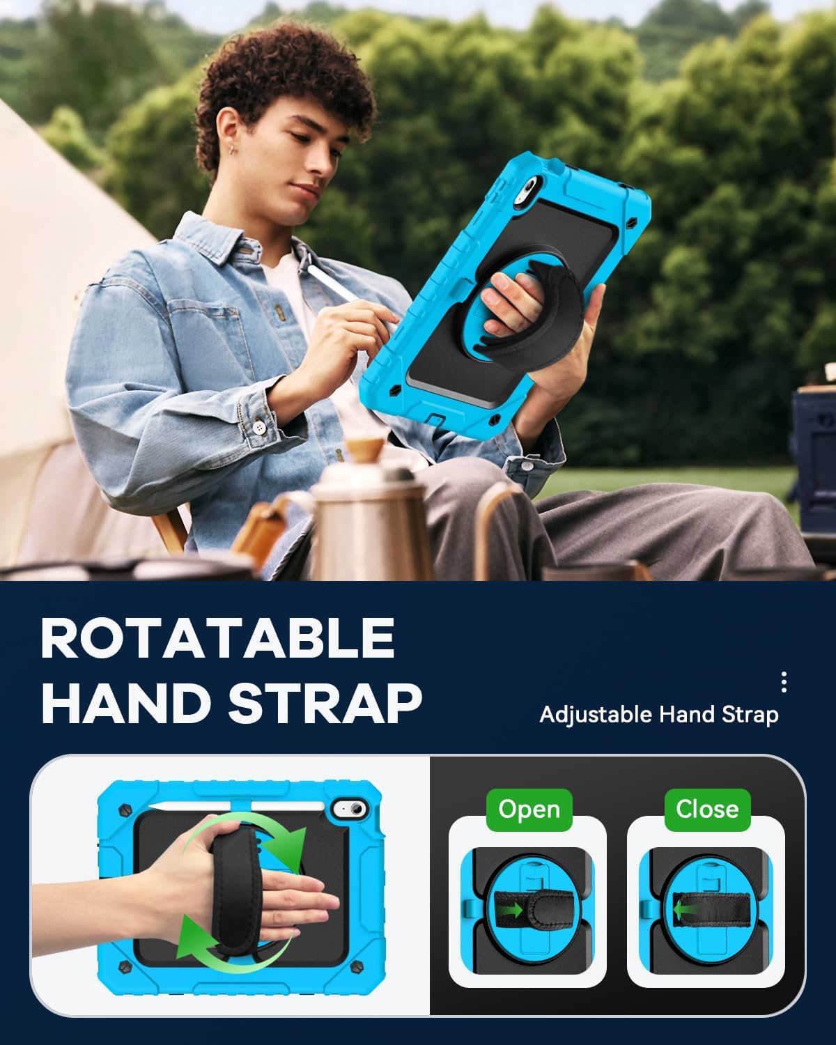 Cantis Case for iPad (A16) 11th Generation 11 inch 2025, iPad 10th Generation 10.9 inch 2022 with Screen Protector/ 360 Degree Rotating Stand/Shoulder Strap/Pencil Holder, Blue