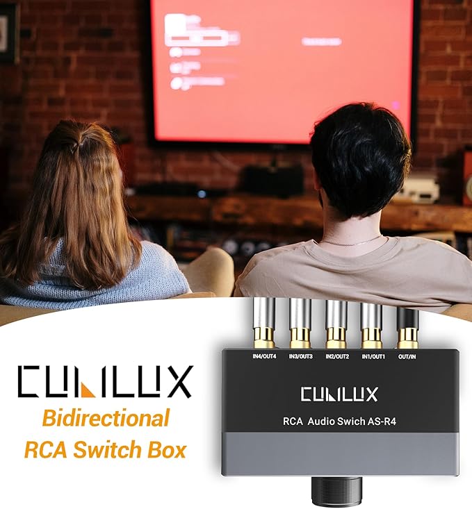 Cubilux AS-R4 4-Channel RCA Audio Selector, Bidirectional 4-Way Stereo RCA Aux Switcher, 1-Input to 4-Output / 4-Input to 1-Output