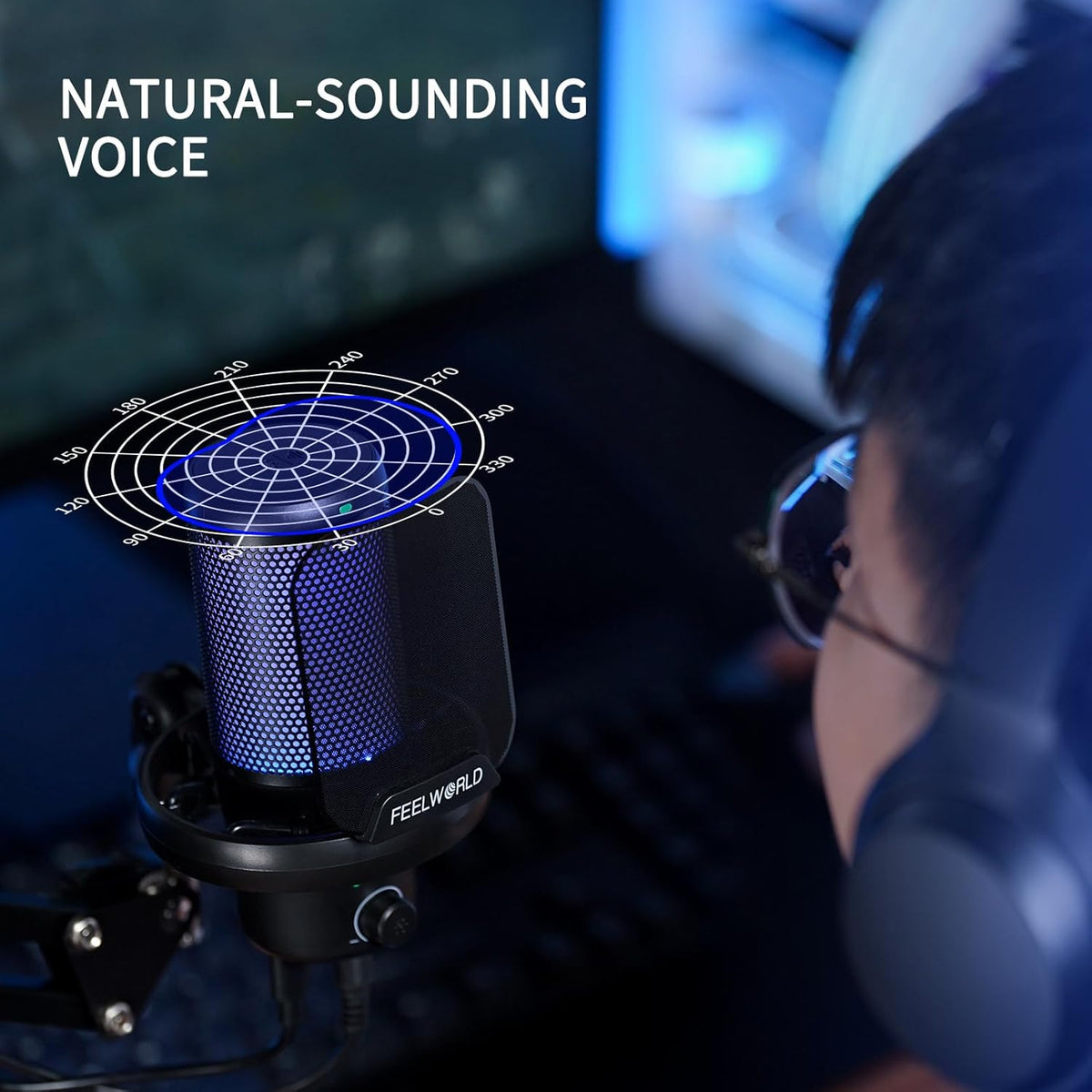 FEELWORLD VM1 Gaming PC USB Microphone Condenser Mic with Noise Cancellation Mute RGB Light, Computer Accessories Gifts for Gamer YouTube Twitch Podcast Streaming Recording Online Chat PS4 PS5