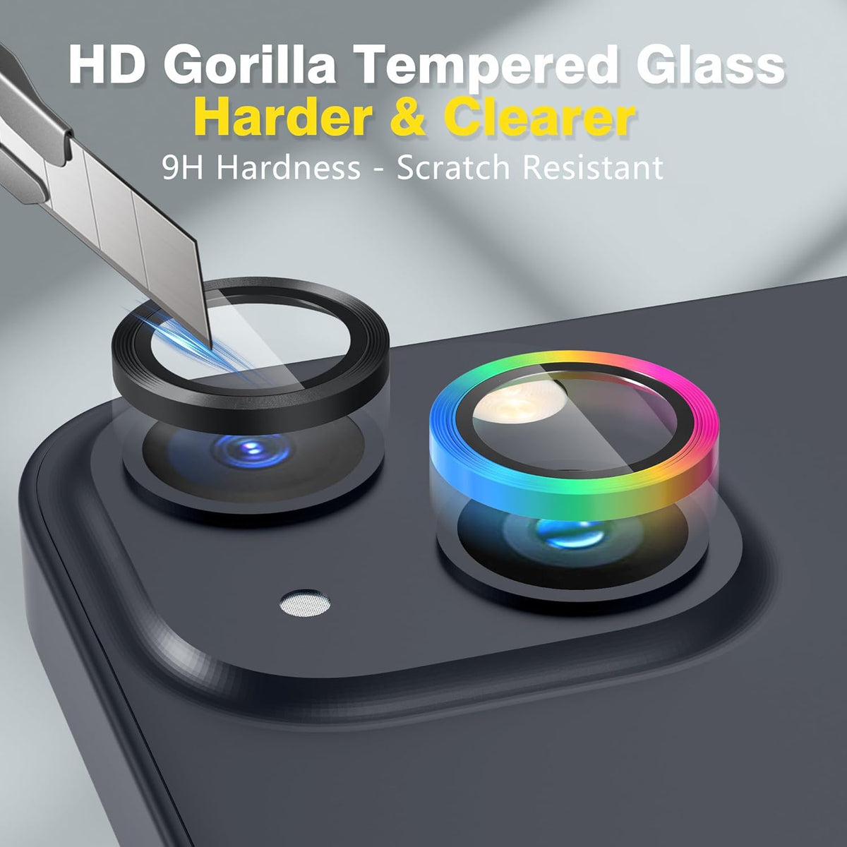 AGVEE 3+3 6 Pack for iPhone 15 6.1" / 15 Plus 6.7" Camera Lens Cover Protector, Metal Ring 9H Tempered HD Glass Camera Cover Protector Film, Black