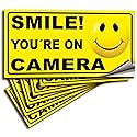 iSYFIX Smile You're on Camera Stickers for Business - 6 Pack 4x2 Inch - Self-Adhesive Vinyl Decal, Laminated for Ultimate UV Protection, Fade