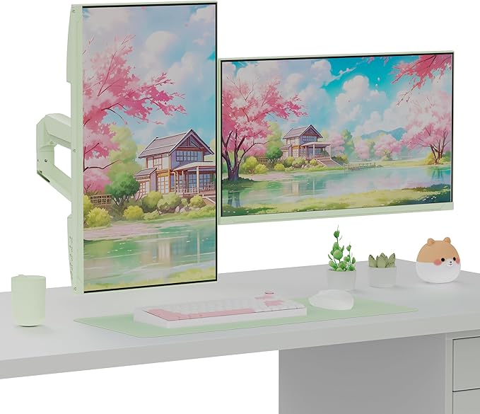 Pixio Two PX278 Wave Mint Green 27 inch 180Hz Refresh Rate FHD 1440p Resolution Fast IPS Panel 1ms GTG Response Time Gaming Monitor and PS1D Wave Mint Green Green Dual Monitor Arm
