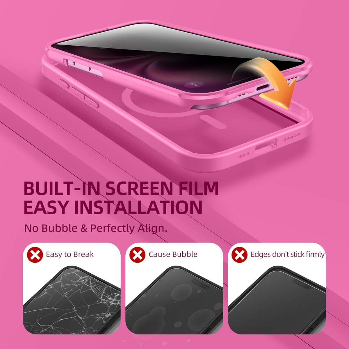 BERFY Magnetic for iPhone 16 Plus Case, Compatible with MagSafe, Built-in Privacy Screen Protector and Upgraded Camera Protection, Anti-Spy Full Body Shockproof Phone Case for 16 Plus 6.7", Peony