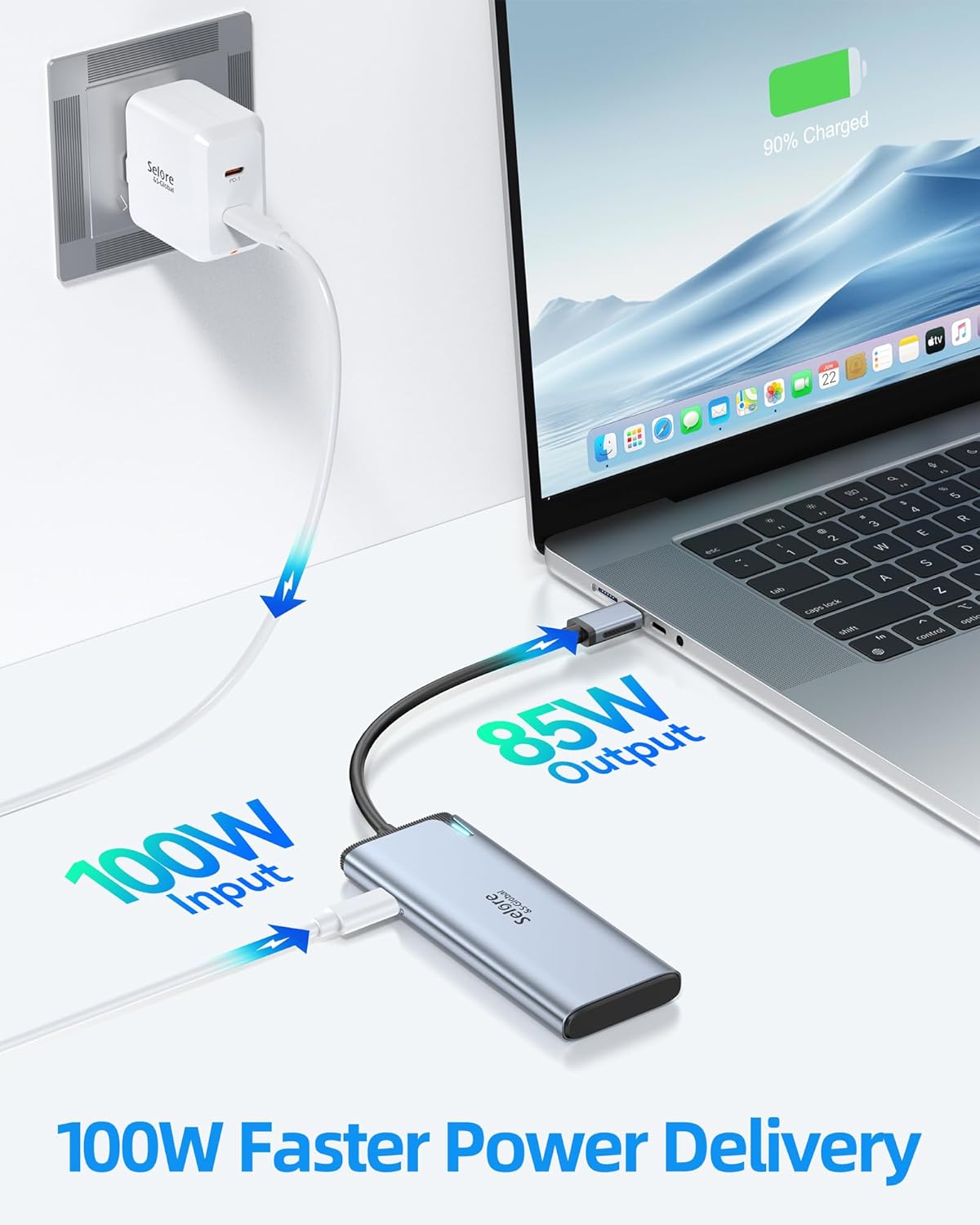 Selore&S-Global USB C Splitter USB C 4K/60Hz DP Alt Mode,USB C Hub Multiport Adapter with 2 USB C Video Output,10Gbps Data Transfer,100W PD,5 in 1 USB C to USB C Dual Monitor for Windows/Mac OS