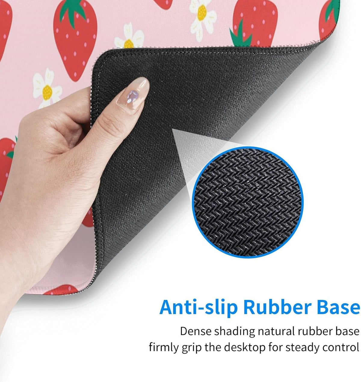 Gaming Mouse Pad Strawberry Desk Mat for Desktop Long Computer Keyboard Desk Pad Mouse Mat with Non-Slip Rubber Base Stitched Edges for Computer Home Office Gaming 31.5×11.8