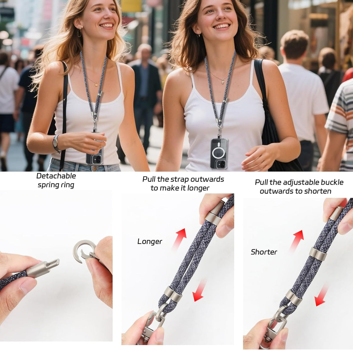 3-in-1 Adjustable Phone Lanyard Crossbody Cell Phone Neck Strap Universal Mobile Wrist Lanyard