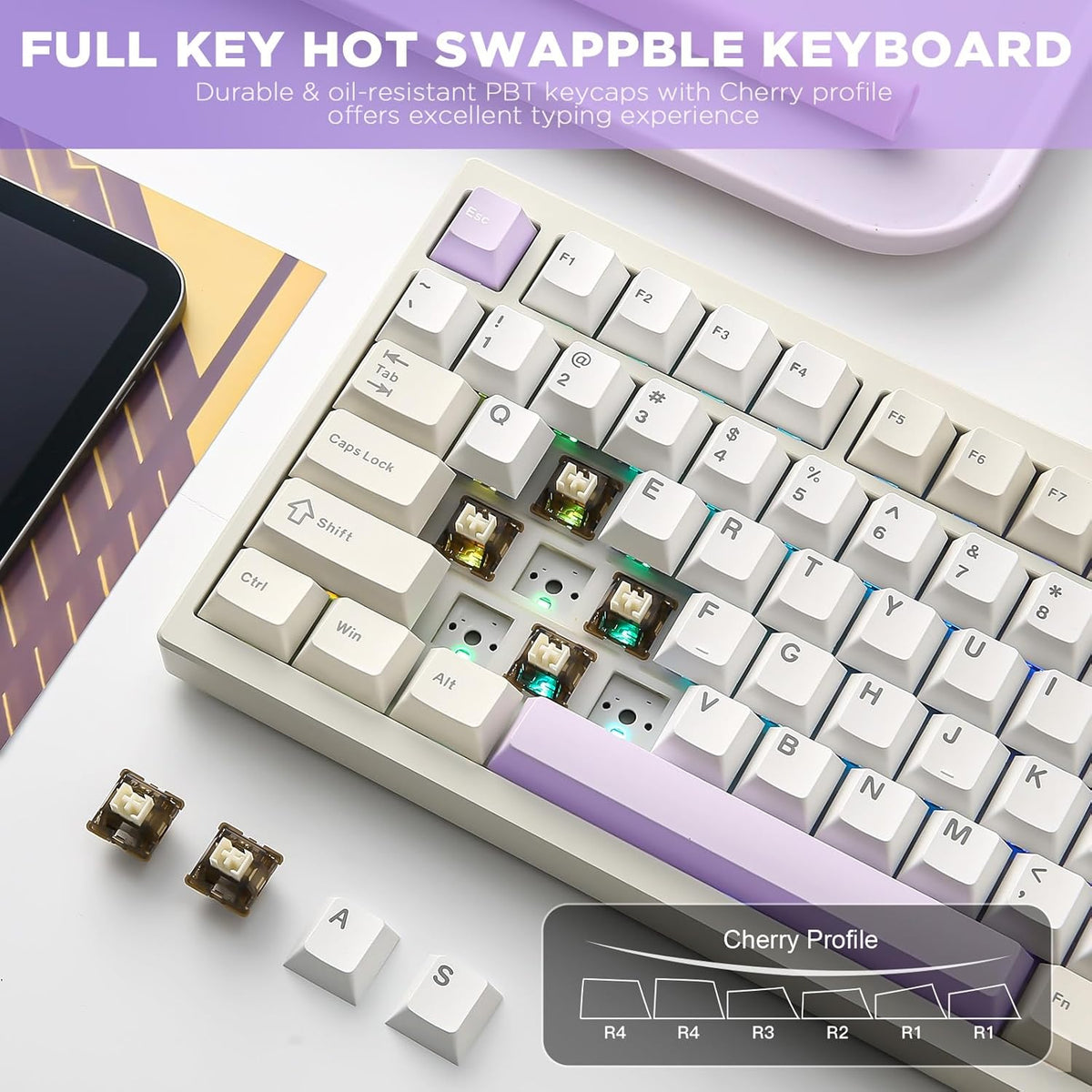 YUNZII AL80 Wireless Mechanical Keyboard,Full Aluminum CNC, Smart LCD Display,Hot Swappable Gasket Mount 75% Layout with Knob,BT/2.4G/USB-C,QMK/VIA Support for Win/Mac (Beige, Cocoa Cream V2 Switch)