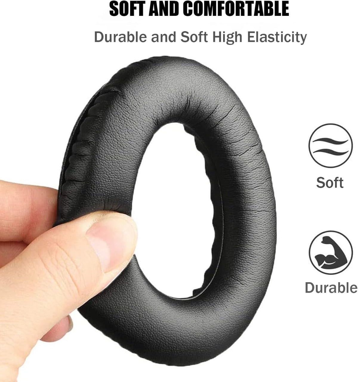 Replacement Earpads Cushions for Bose QuietComfort 35 ii/QC35/QC25/QC2/QC15/Ae2/Ae2i/Ae2w, Thickened Soundproof Sponge, Ear Pads with Softer Leather Ear Pads for Bose(Black)