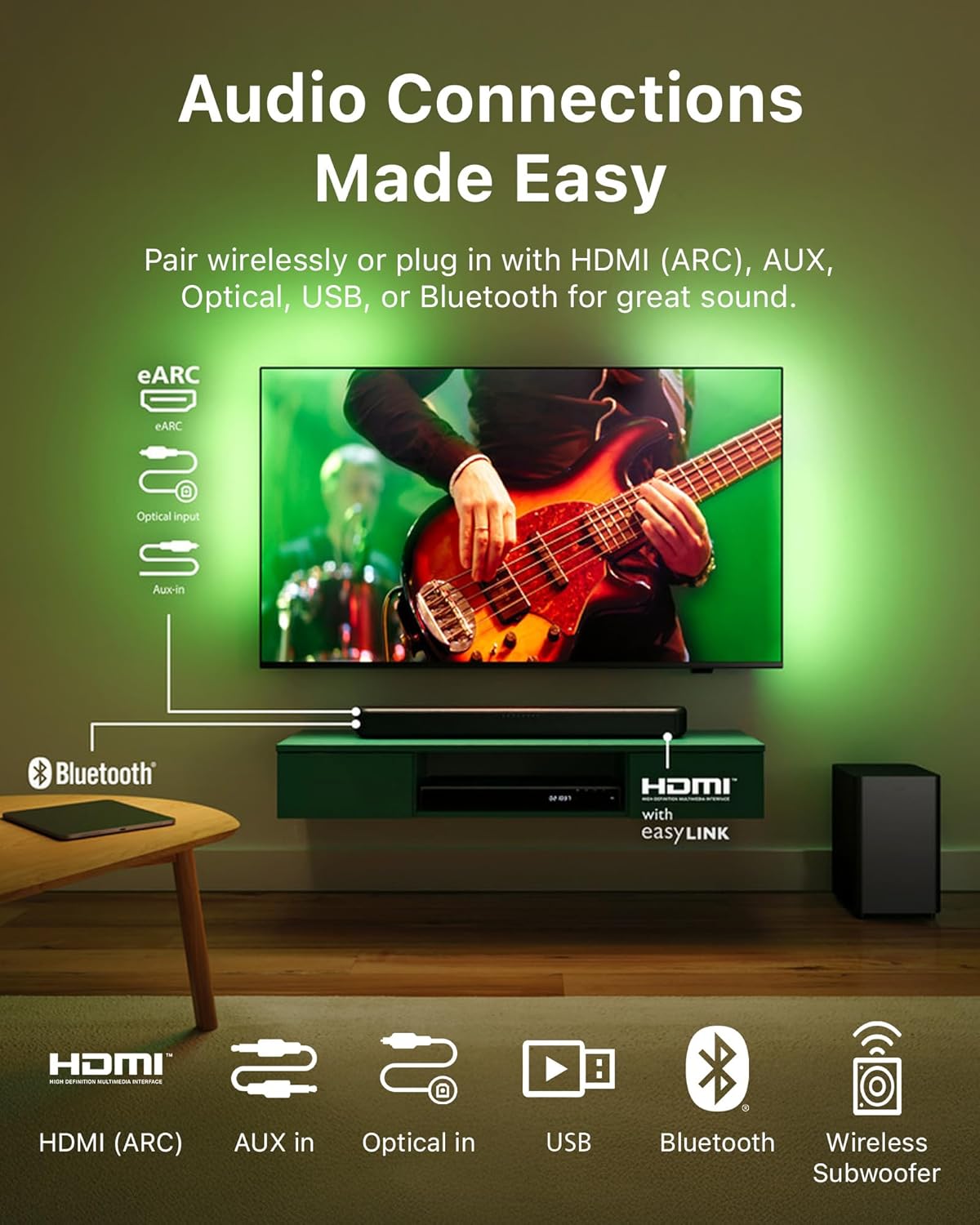 PHILIPS B5309 Soundbar 2.1 with Wireless Subwoofer and Immersive DTS Virtual:X Audio Technology - 240W Max Power, Deep Bass, Bluetooth 5.4, Four EQ Modes, HDMI ARC and USB connectivity - Dark Grey
