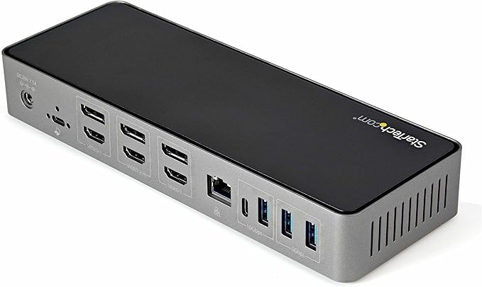 StarTech.com USB-C / USB-A Hybrid Docking Station for MacBook Pro / Air M1 M2 M3 M4 & Windows Universal Triple 4K 60Hz HDMI DP Dock Thunderbolt Compatible 85W Laptop Charging - TAA Black &