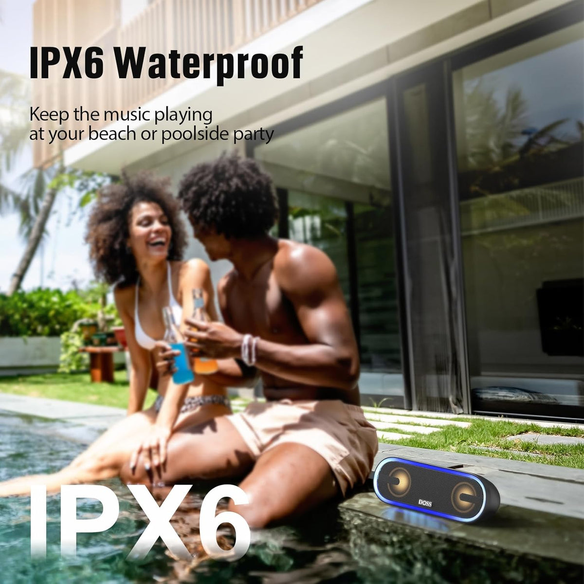 DOSS SoundBox Pro+ P300 Bluetooth Speaker with 40W Stereo Sound, Extra Bass, IPX6 Waterproof, TWS Pairing, Diverse Lights Show, 20H Playtime, Portable for Party, Camping, Beach