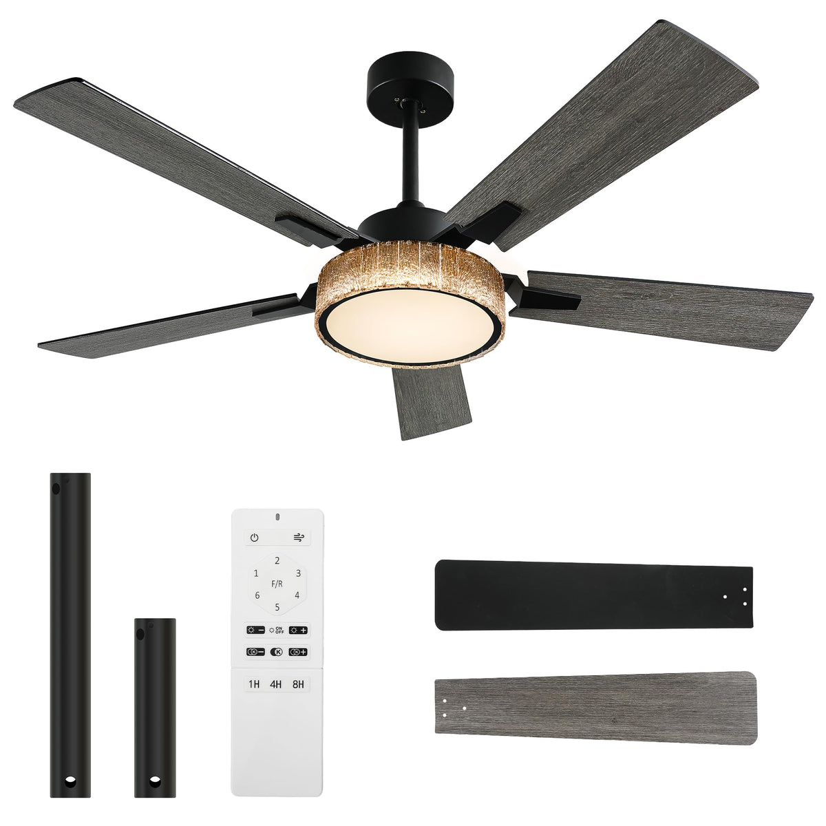 YITAHOME 52 Inch Chandelier Ceiling Fans with Lights and Remote/App, Smart Black Ceiling Fans Compatible with Alexa, Reversible