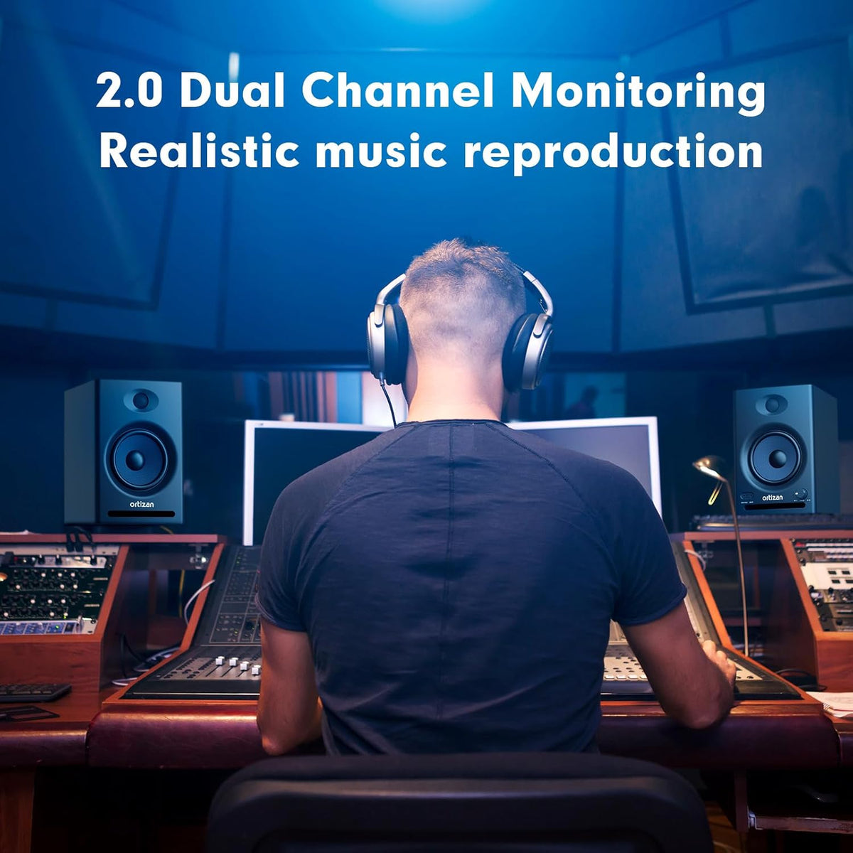 Ortizan C7 Dual-Mode 2.0 Studio Monitors, Active Monitor Speakers for Near Field Music Production, Bluetooth 5.3 Wireless Computer PC Monitor Gaming Bookshelf Speakers(Pair, Black)