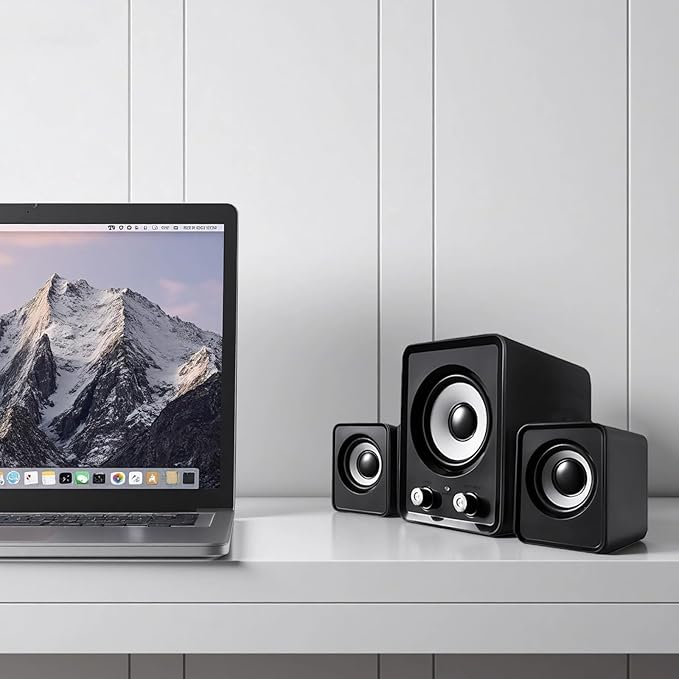 USB Computer Speaker with 360° Surround Sound Wired Subwoofer for Desktop Gaming Volume Control Black Ideal for Pc and Laptops