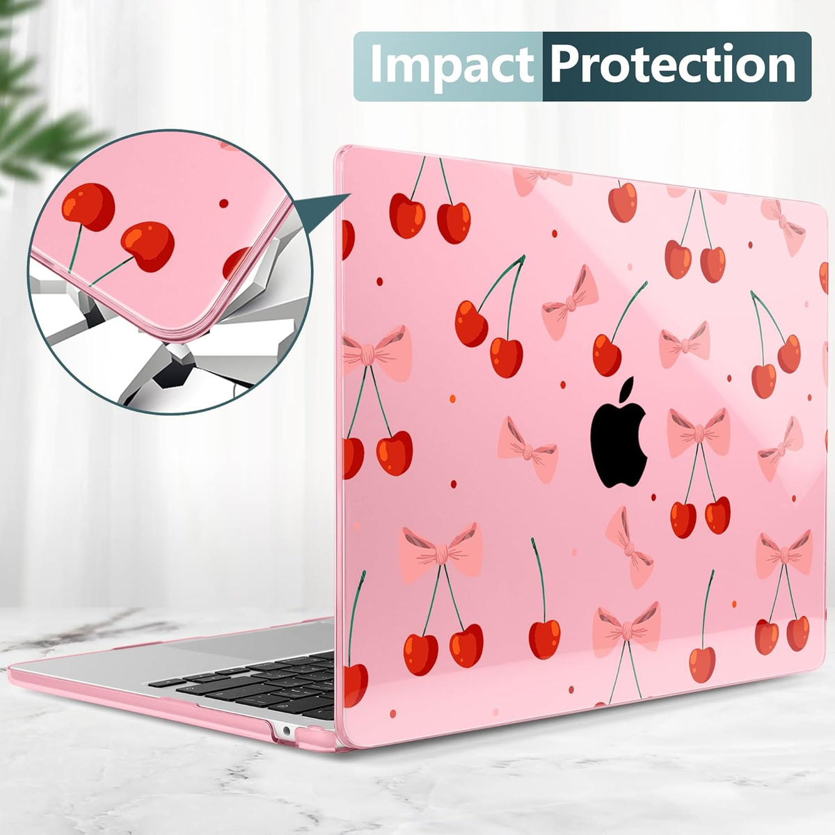 TWOLSKOO Compatible with M4 MacBook Air 13.6 inch Case 2025-2022 Release M4 A3240 M3 A3113 M2 A2681, Plastic Hard Shell & Keyboard Cover & Type C Adapter & Screen Protector, Cute Cherry