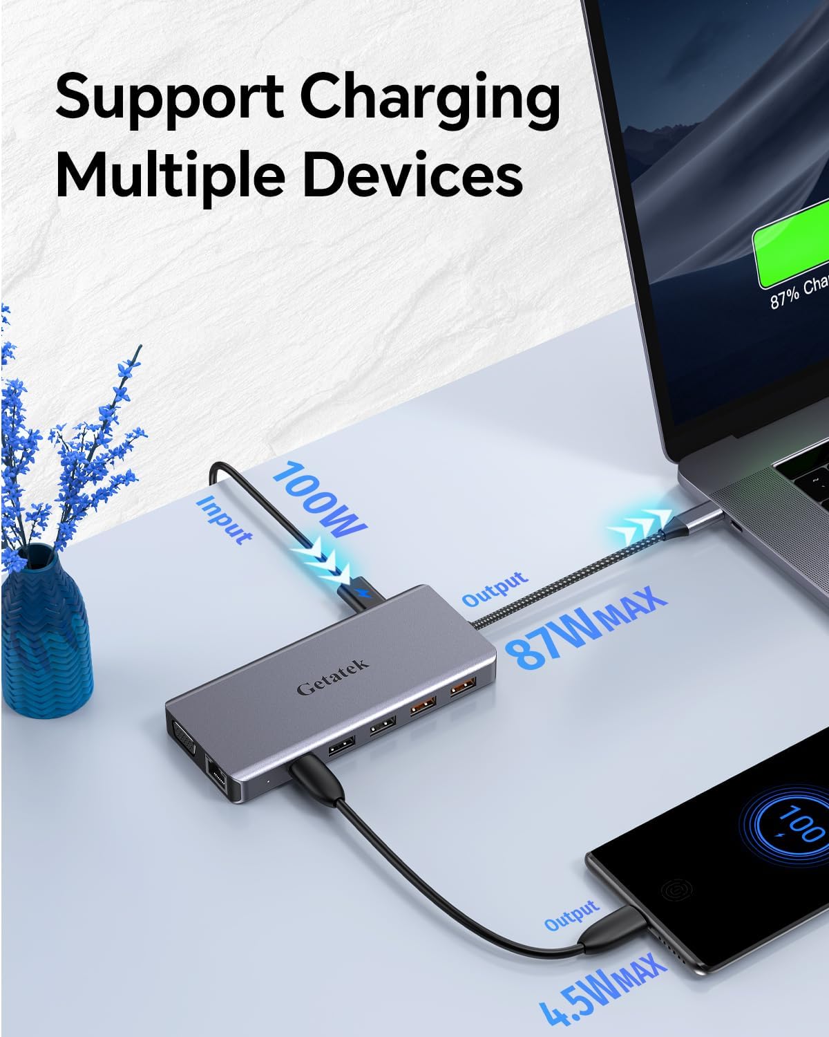 Getatek12-in-1 Docking Station with 4K HDMI,VGA,Ethernet,USB A 3.0 Data Port and USB C 5Gbps Port,100W PD Charging,SD/TF/MS Card Reader and 3.5MM Audior for MacBook, Acer, Laptops, Surface and More
