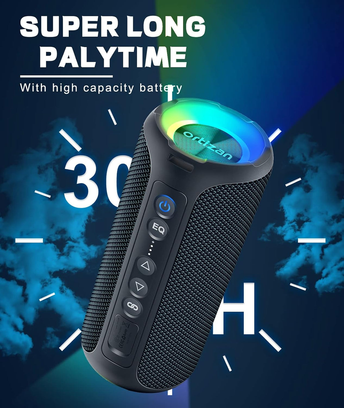 Ortizan Bluetooth Speakers, Portable Wireless Stereo Speaker - IPX7 Waterproof, 30W RMS(40W Peak) Loud Sound, Deep Bass, LED Light, Bluetooth 5.3, for Home/Shower/Outdoor/Beach, Gifts for Adult, Navy