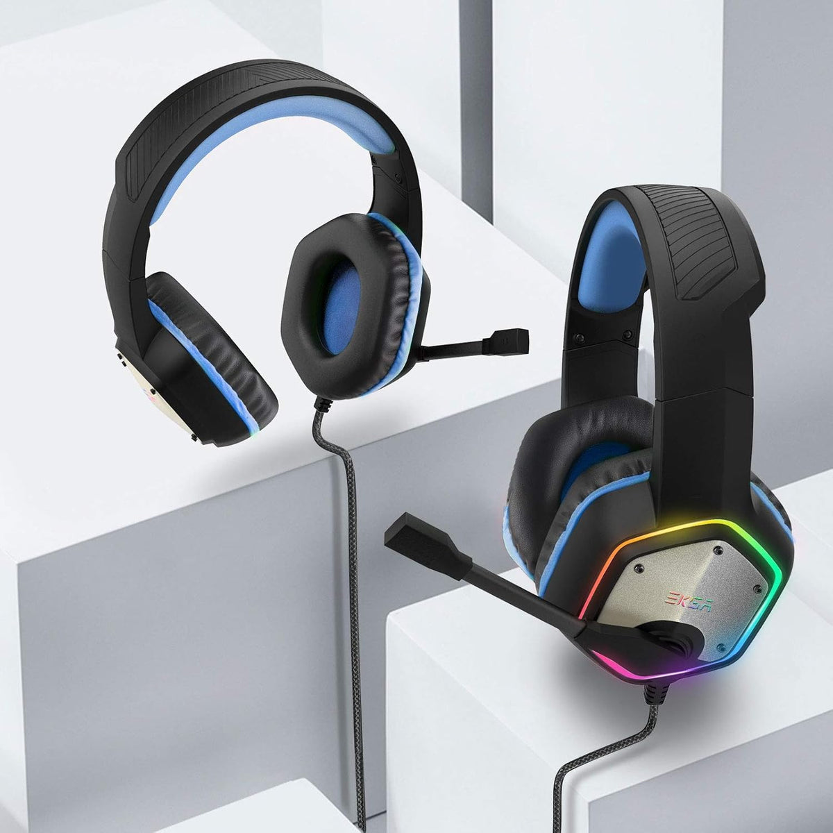 EKSA E1000 Gaming Headset, Computer Headphones with Noise Canceling Mic & RGB Light, 7.1 Surround Sound, Compatible with PC, PS4 PS5 Console, Laptop (Blue)