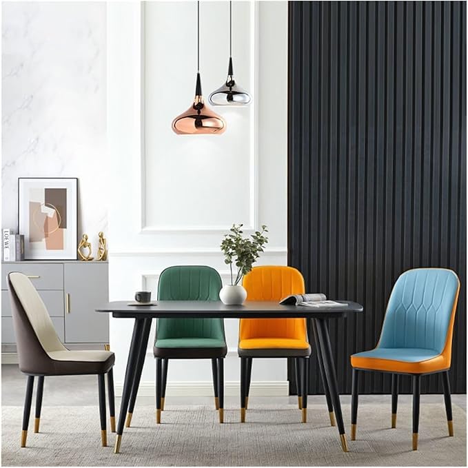 Adjustable Office Computer Chair with Armrest 1pcs Dining Chair with Backrest for Comfort and Durability Sleek Black Legs with Gold Accents(Blue and Orange)