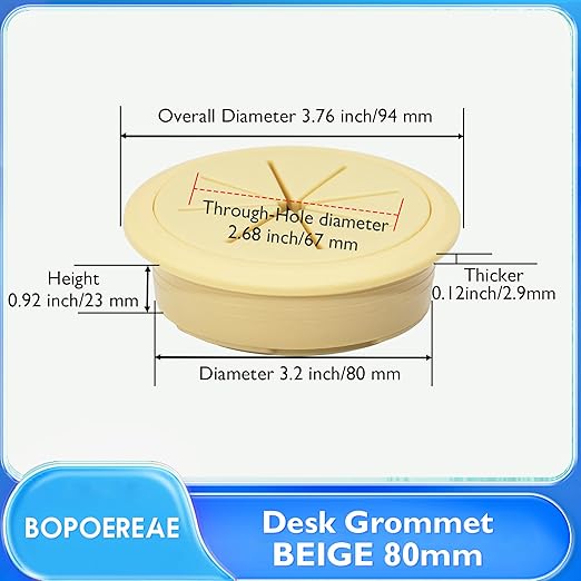 BOPOREAE 2 Pcs Desk Grommet 3-1/8" (80mm), Desk Hole Cover for Cables