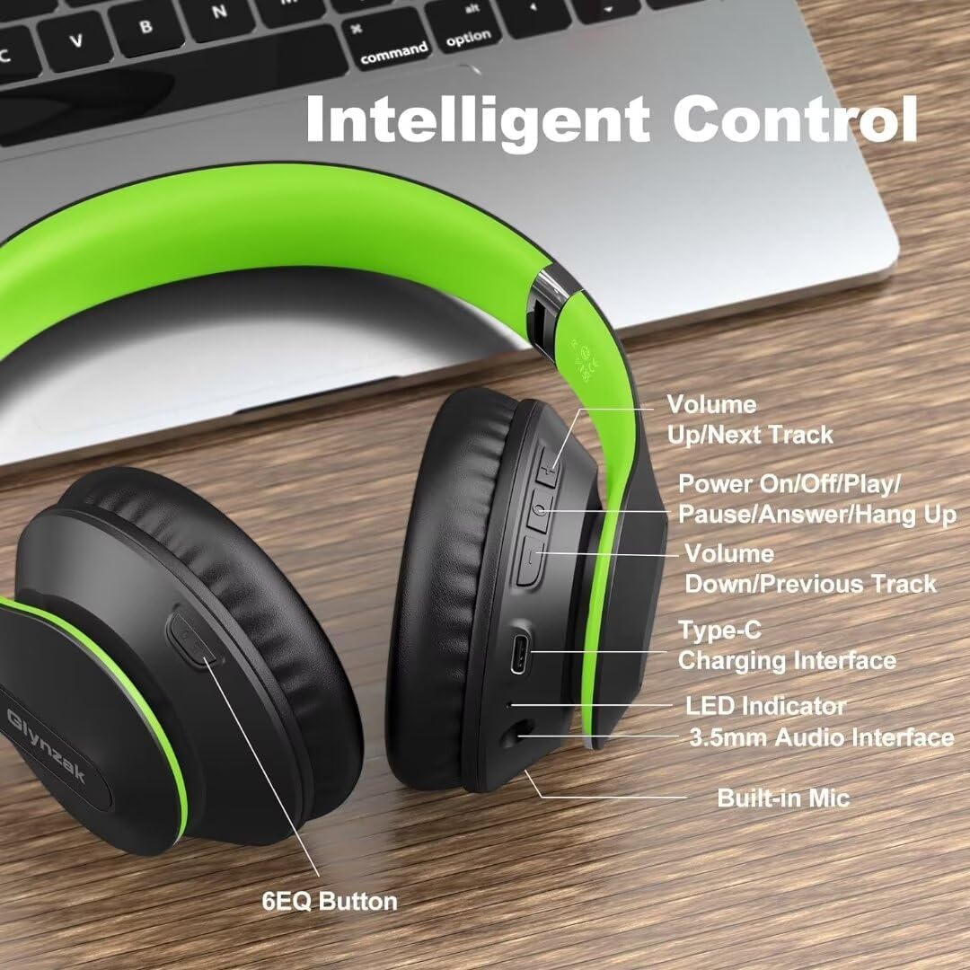 Wireless Bluetooth Headphones Over Ear, 65H Playtime HiFi Stereo Headset with Microphone and 6EQ Modes Foldable V5.3 Bluetooth Wireless Headphones for Travel Computer Laptop
