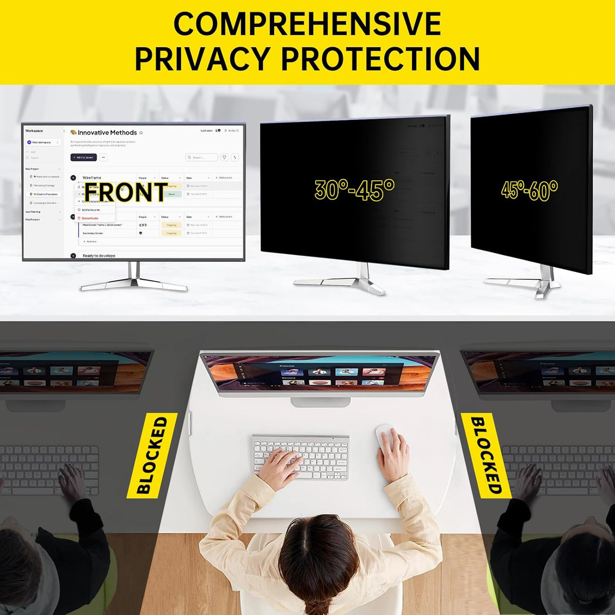 19.5 Inch Computer Privacy Screen for 16:9 Computer Monitor, Anti-Blue Light Monitor Privacy Screen Filter, Anti-UV Computer Screen Privacy Shield