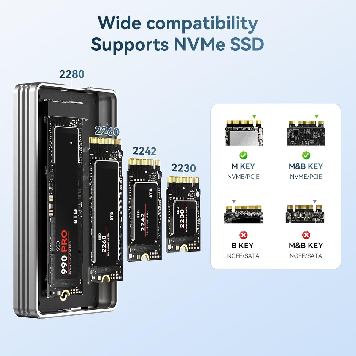 ANYOYO 40Gbps M.2 NVMe SSD Enclosure with Aluminum Alloy for M1 M2 Pro/Max, NVMe Enclosure Compatible for Thunderbolt 3/4/5/USB4/3.2/3.1 Support M/B+M Key Size 2230/2242/2260/2280 up to 2700 MB/s