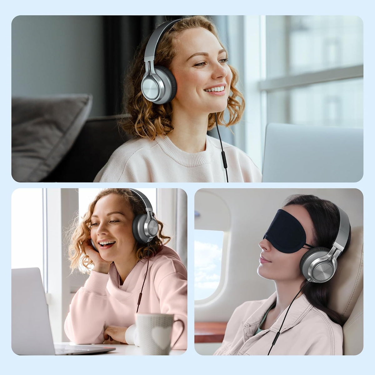 C90 3.5mm AILIHEN Wired Headphones with Microphone Volume Control, Noise Reduction Foldable Comfortable Over Ear