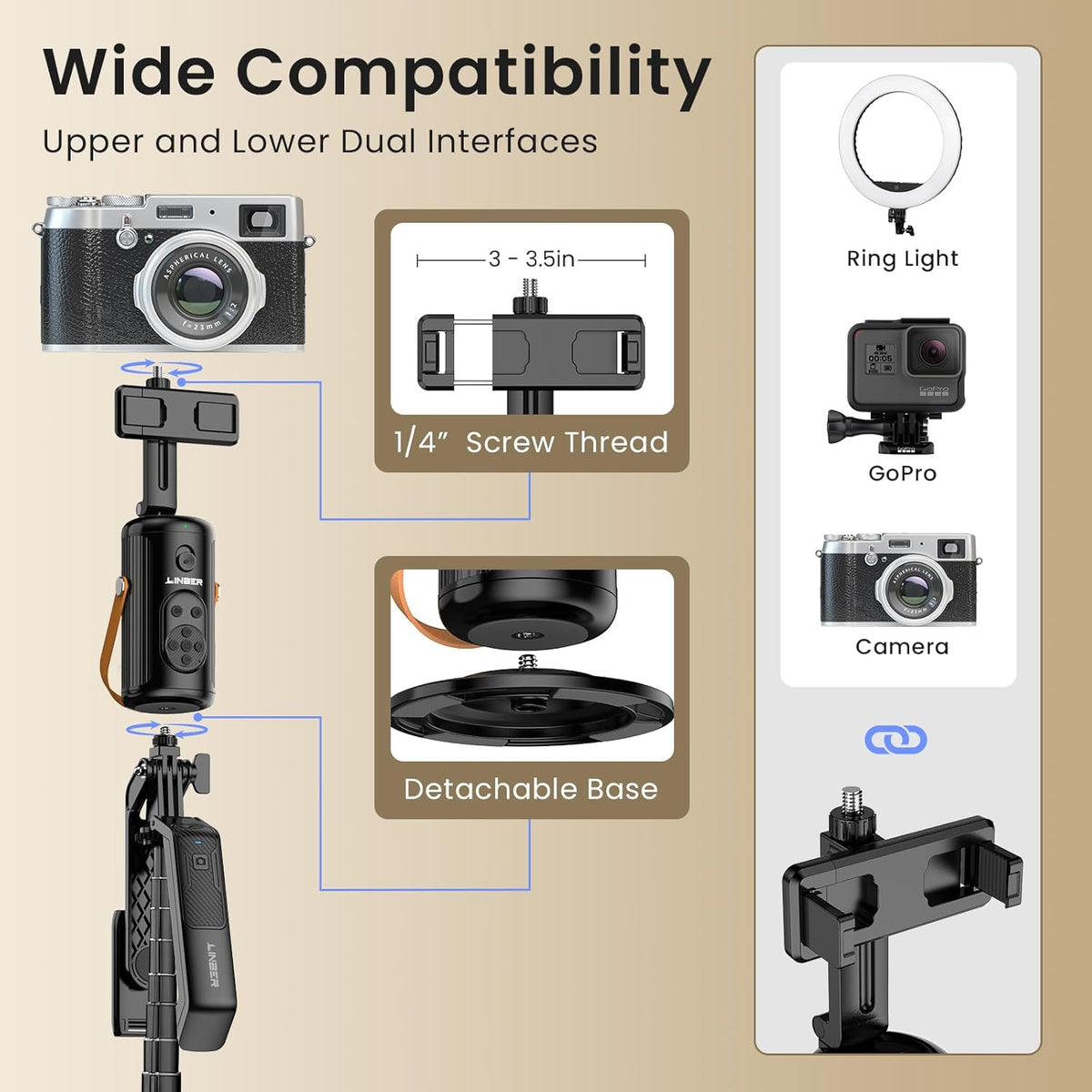 P08 Auto Face Tracking Phone Holder, No APP, 360°Rotation Phone Tracking Gimbal with Detachable Remote & 2 Fill Light, Phone Stand Gesture Control for Vlogging, Live Streaming, Video Recording