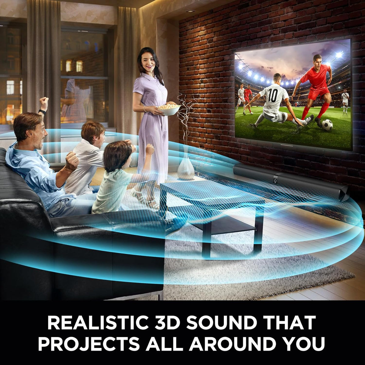 Sound Bar for Smart TV, Soundbar with Bluetooth/ARC/Opt/AUX Connect, Auto Volume Boost, 3 Equalizer Modes, 2 in 1 Detachable Soundbar for TV/PC/Gaming/Projectors