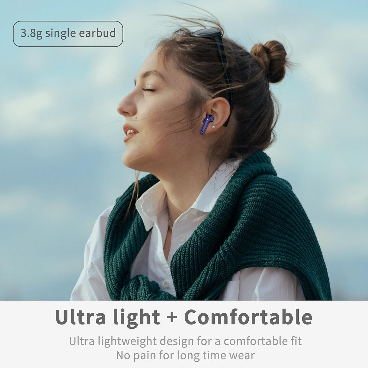 Wireless Earbuds, Bluetooth 5.4 Headphones in Ear with HiFi Stereo Deep Bass, 4 ENC Noise Cancelling Mic Wireless Earphones 40H, in-Ear Earbud Bluetooth Dual LED Display IP7 Waterproof, Pure-Blue