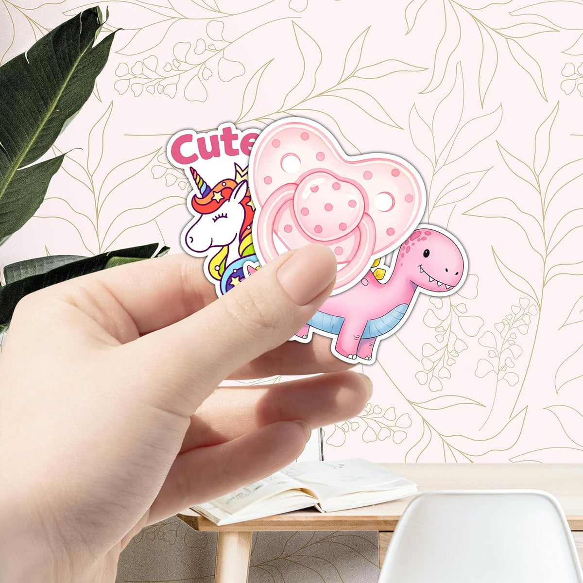 HIZILY 50 Album Pcs Baby Girl Stickers Pink Newborn Sticker Baby Shower Waterproof Vinyl Decals Gender Reveal Decor