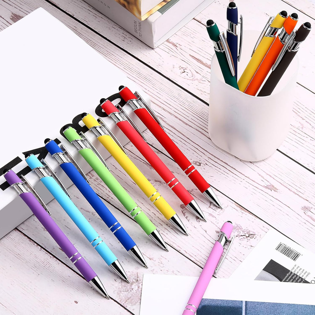 Konohan 100 Pieces Stylus Pen 2 in 1 Ballpoint Pen with Stylus Tip for Touch-Screen Phone Tablet, Touchscreen Devices, Compatible with iPad iPhone
