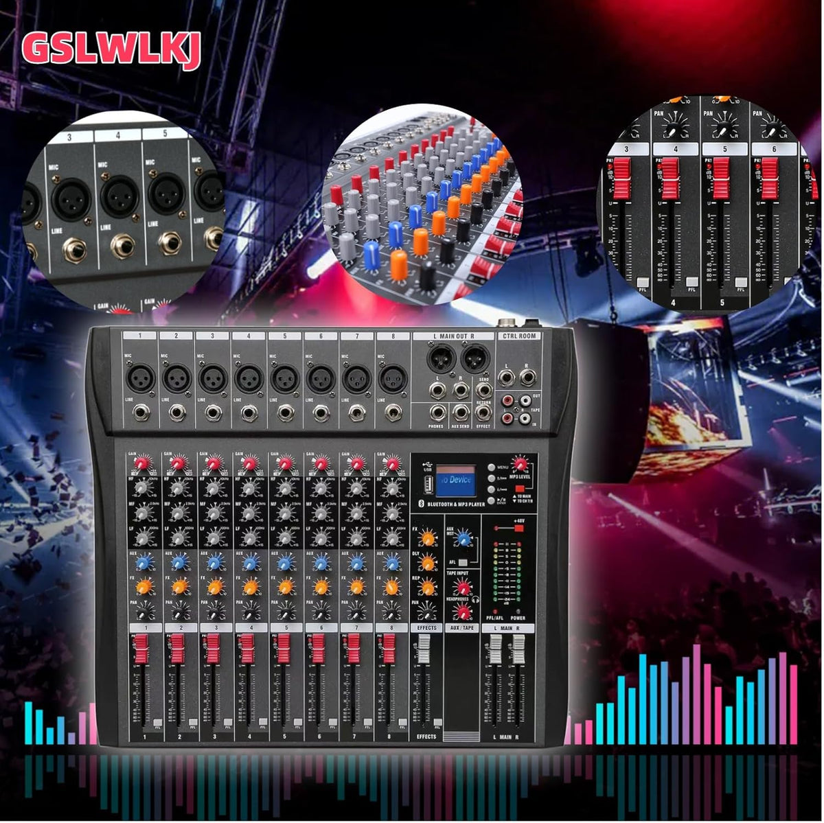 8 Channel Professional Digital Mixer Sound Board Console Bluetooth Live Studio Audio Mixer Power Mixing USB (110V-220V)
