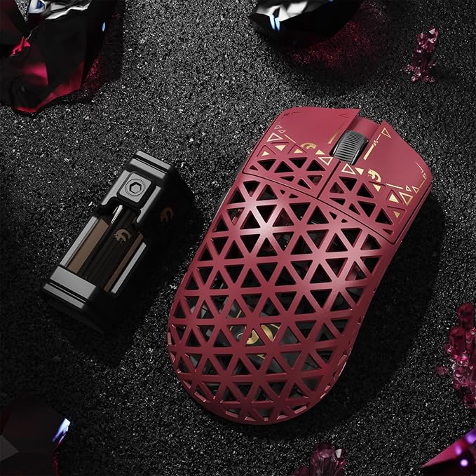 MAMBASNAKE M5 Ultra Carbon Fiber 8000Hz Wireless Gaming Mouse 39g Superlight 42000DPI PAW3950MAX Sensor Nordic 52840 Chip Bluetooth/2.4G/USB-C Wired Mice with Coiled Cable for PC/Mac (Red)