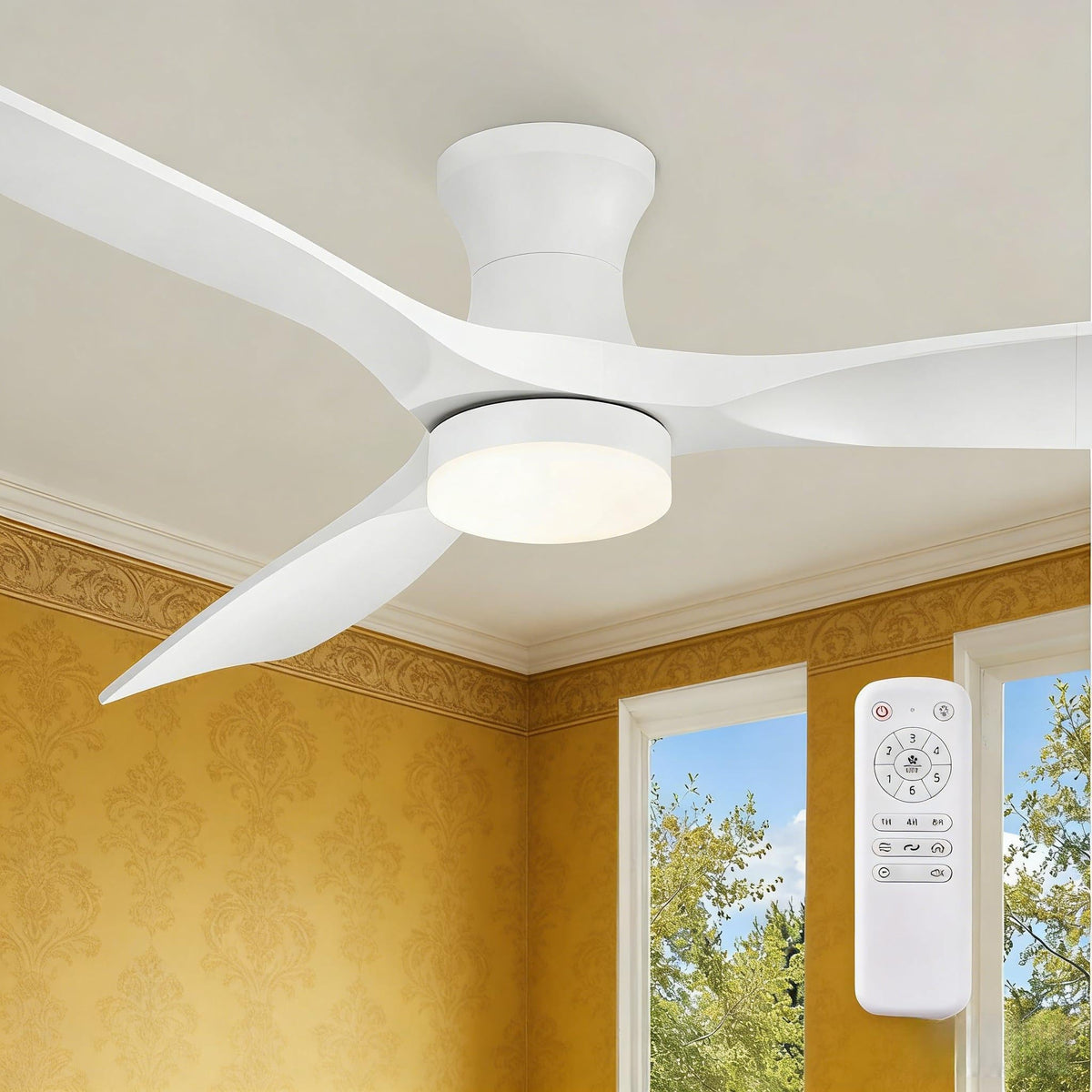 Fanbulous 52 Inch Ceiling Fans with Lights and Remote, 3 Blades Flush Mount Low Profile Ceiling fan, Efficient 3475 CFM, Safe AB