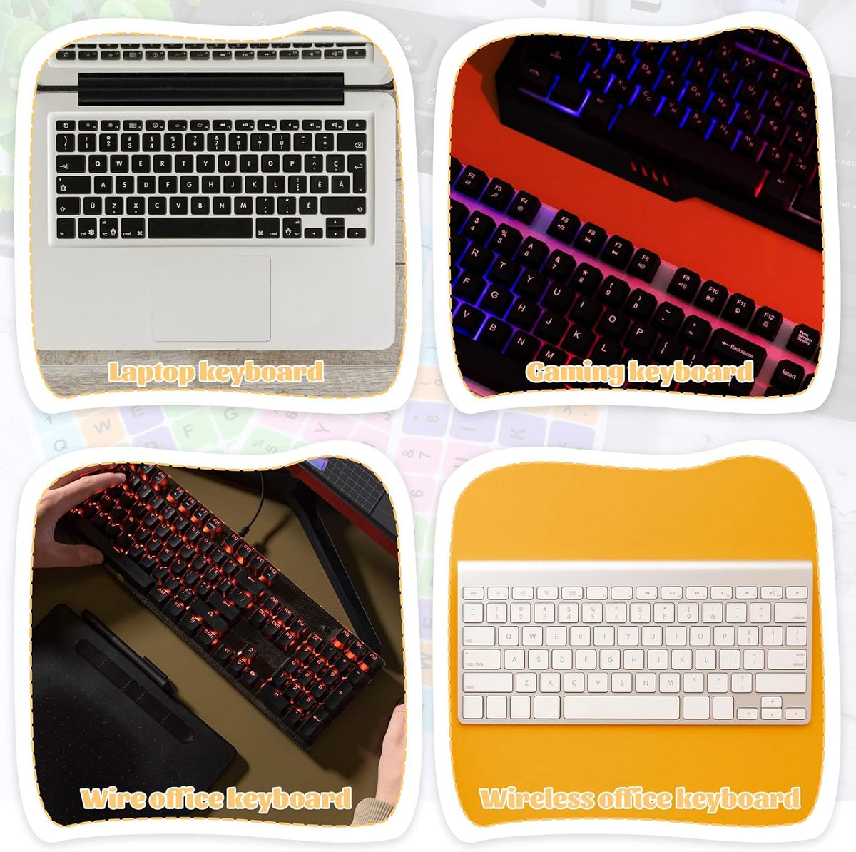 Bruislard 3 Pcs English Keyboard Replacement Letter Stickers, Universal Keyboard Sticker, Rainbow Lettering Stickers