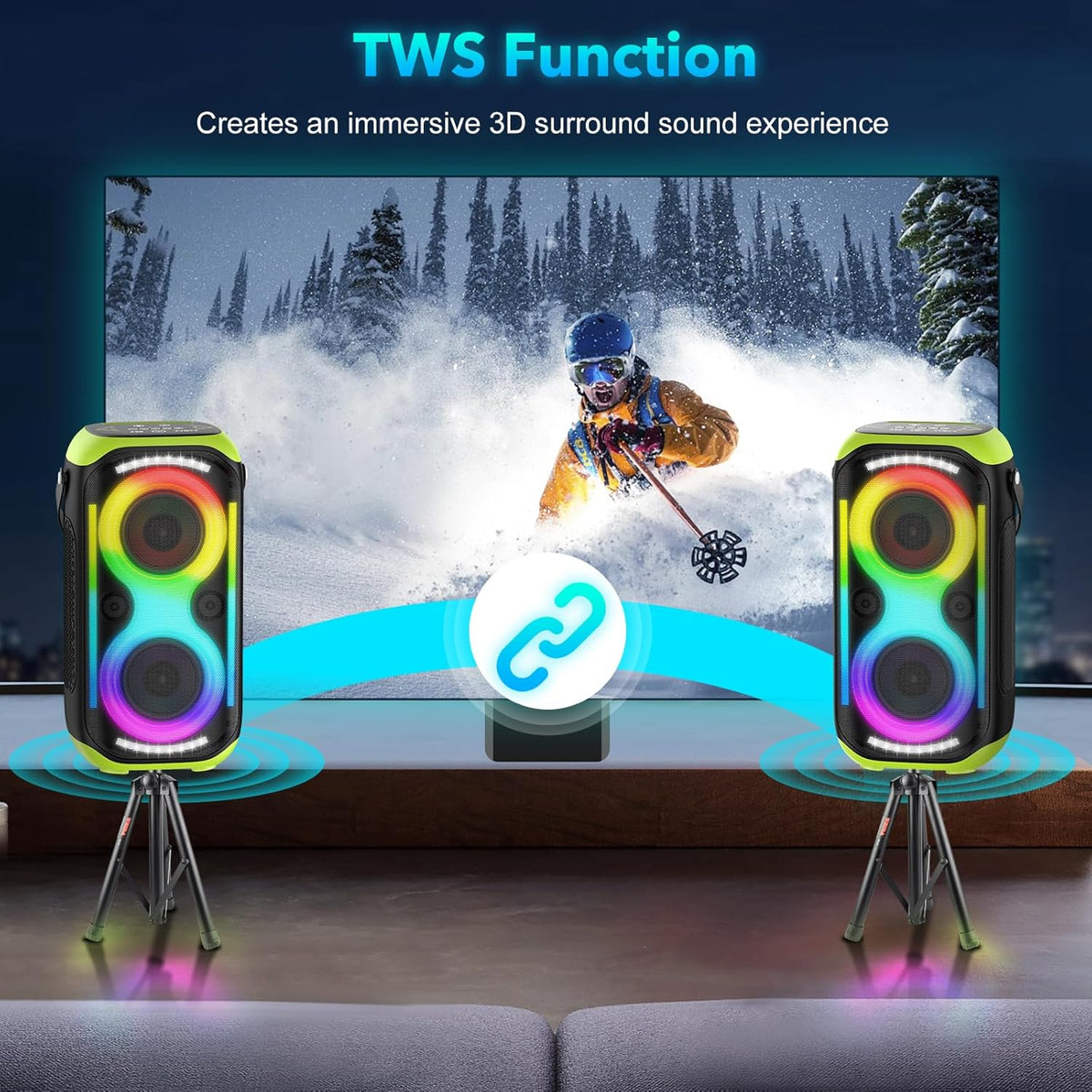 Bluetooth Speaker 160W Loud Wireless Boombox Portable Big Powerful Deep Bass Sound TWS Large Outdoor Home Party Speakers with Subwoofer LED Lights