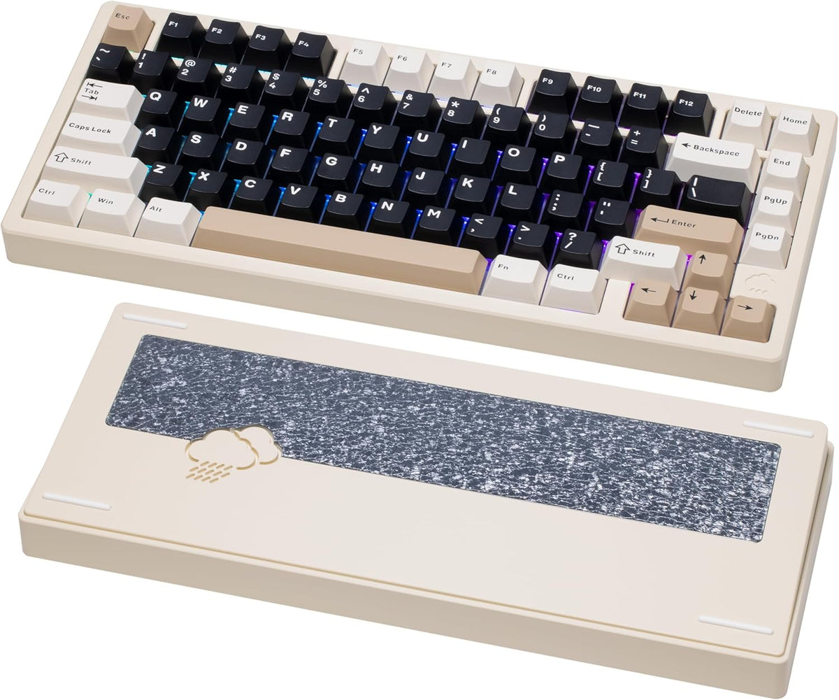 KEEBMONKEY WOBKEY Rainy 75 CNC Aluminum HMX/JWK/Cocoa Switches Triple-Mode Connectivity Mechanical Keyboard with Superior Acoustics, RGB/FR4/Silver SUS304/7000mAh/Cocoa Switch (Pro - White)