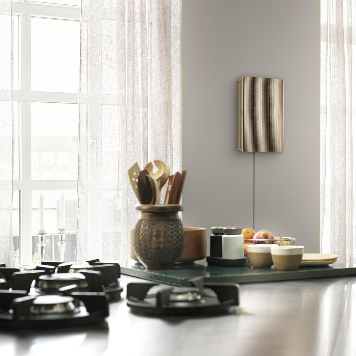 Bang & Olufsen Beosound Level Portable Wi-Fi Multiroom Speaker, Gold Tone/Light Oak
