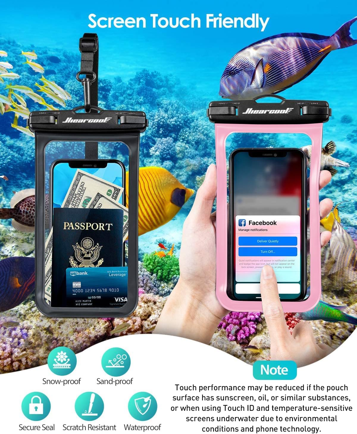 Hiearcool Universal Waterproof Case, Waterproof Phone Pouch Compatible for iPhone 16 15 14 13 Pro Max XS Plus Samsung Galaxy S22 Cellphone Up to 8.3", IPX8 Cellphone Beach Bag for Travel - 2 Pack